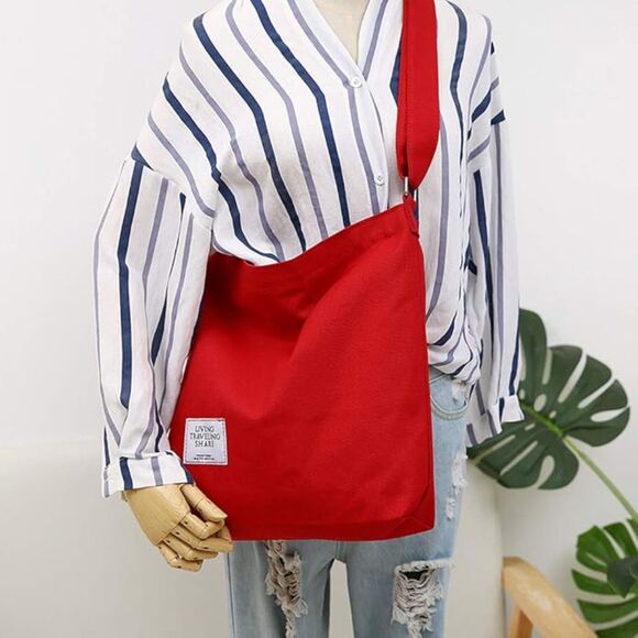 Women's Red Imported Canvas Retro Large Size Shoulder Crossbody Tote Bag - Picture 3 of 4